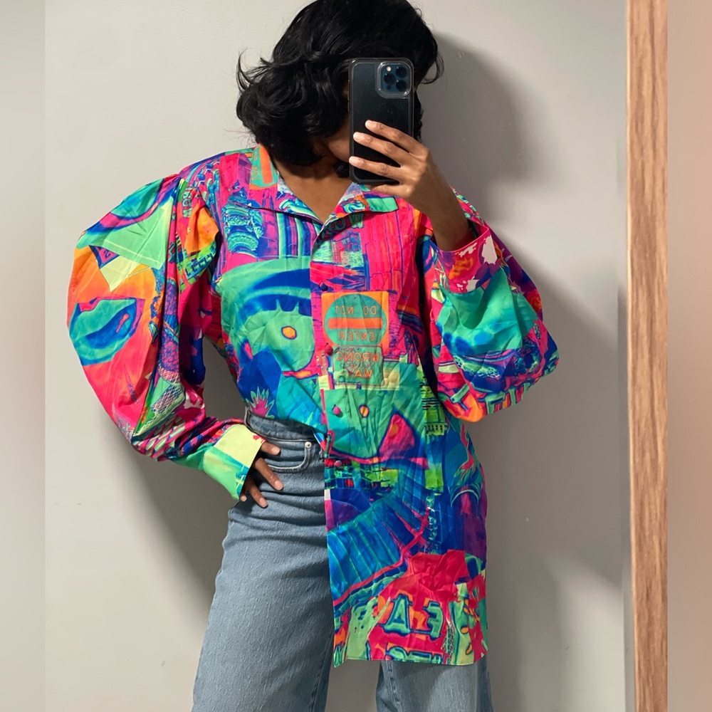 Retro super bright fun button down shirt